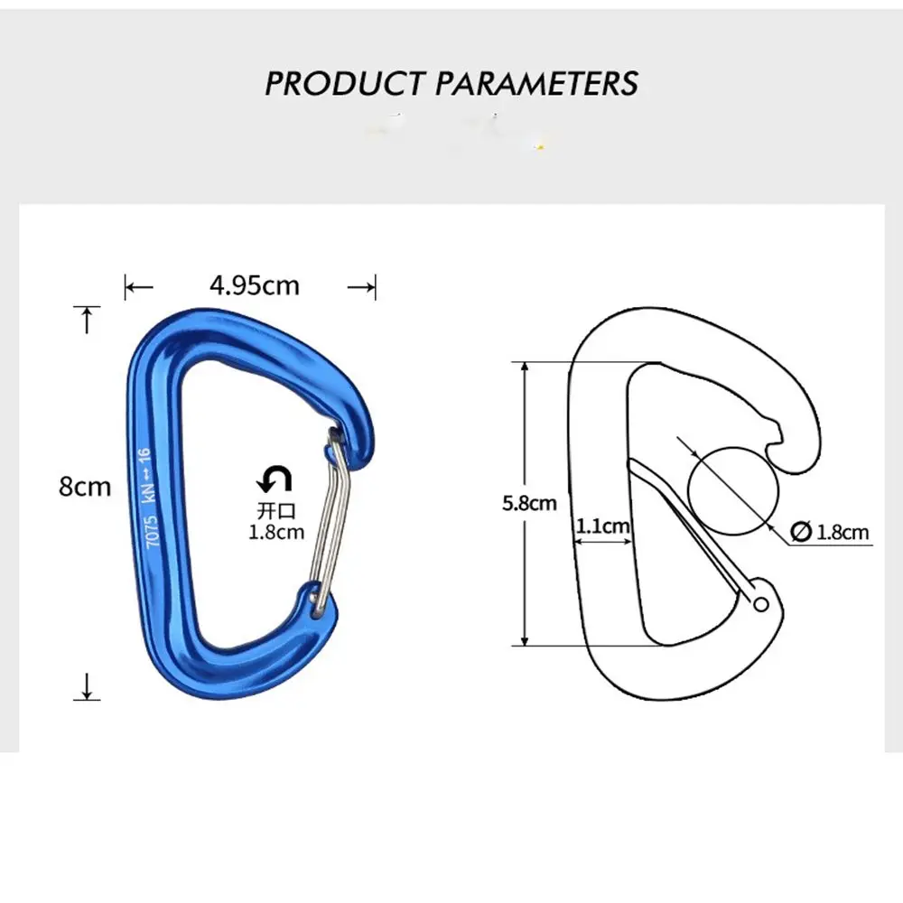 Professional Climbing Carabiner D Shape Mountaineering Buckle Hook Safety Lock Outdoor Climbing Equipment Accessory 16KN Carabiner Clips Keychain Carabiner