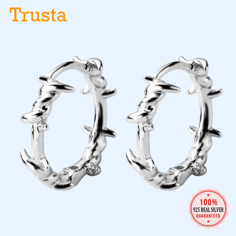Серьги кольца Trusta из стерлингового серебра 925 пробы серьги Клипсы колючей