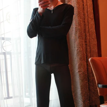 

Mens Mesh Casual Suit Homewear Translucent Pajamas Set Male Sleepwear Long Sleeve Shirt Pants Home Clothes for Men
