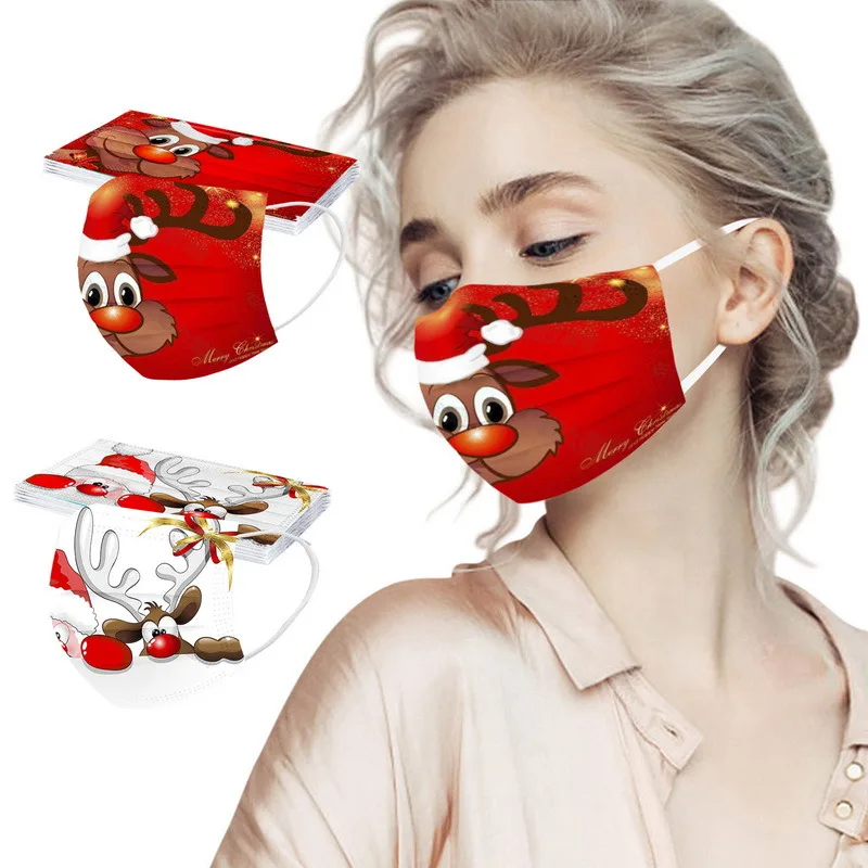 10pc Man Women Christmas Masks Disposable Cartoon Face Mask Fashion 3ply Ear Non Woven Meltblown Mouth Masks Party Decor