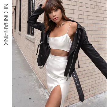 

NEONBABIPINK White Satin Silk Sexy Matching Sets Club Outfits Elegant Bodycon 2 Piece Set Women Crop Top and Midi Skirt N85-I31