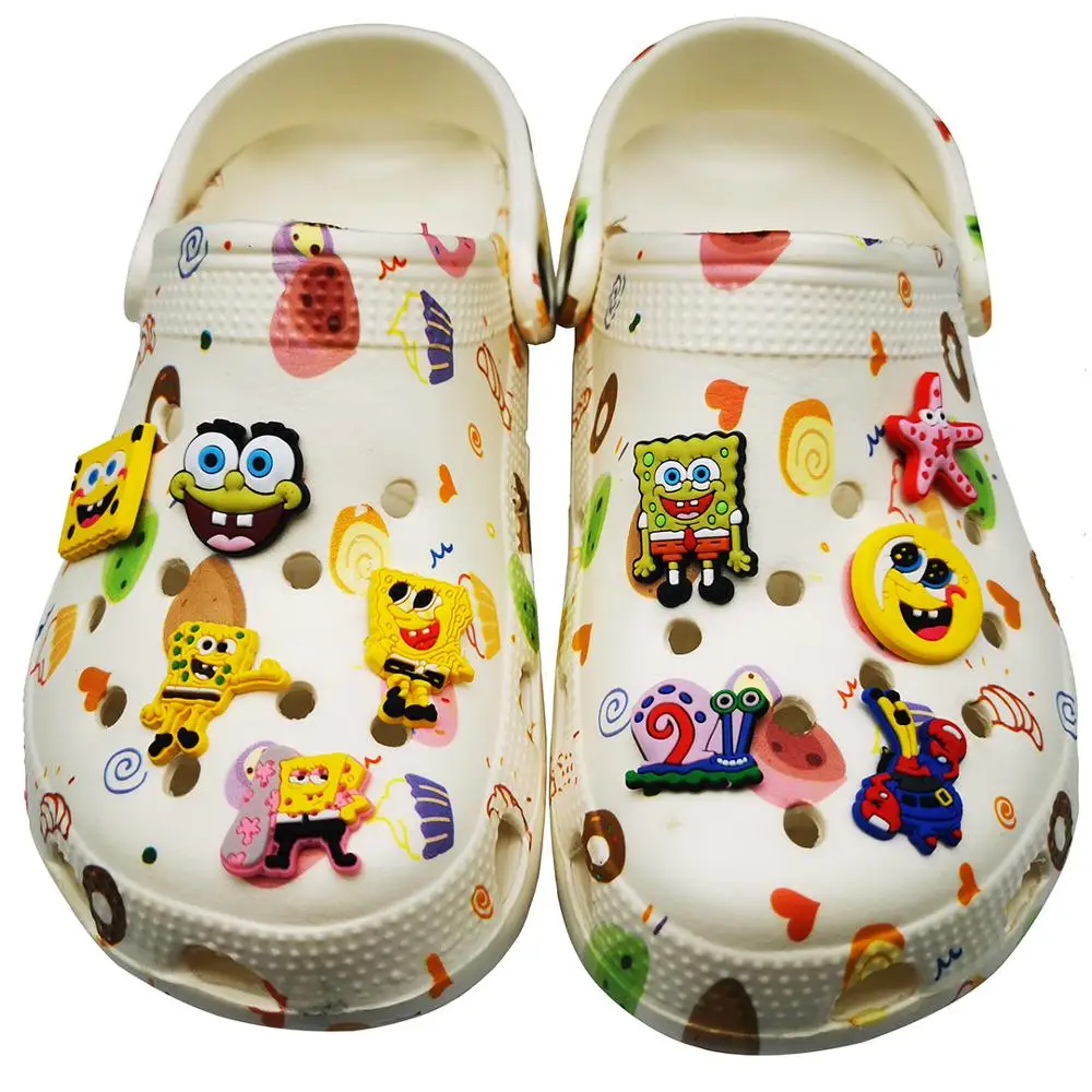 

Sponge-Bob Cr-ocs Charms for Shoes Accessories PVC Shoe Buckles Accessories Fit Bands Bracelets Croc JIBZ,Kids Party X-mas Gifts
