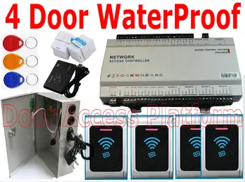 

4 OutDoor Access controller Full kit,4 door control panel 4 WaterProof IP54 RFID EM ID Card Scanner+UPS Power supply box+Web IP