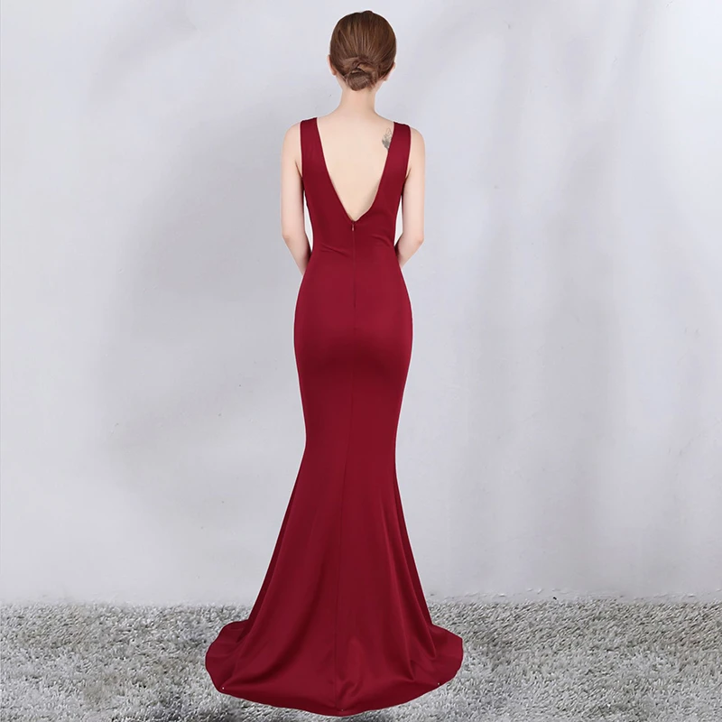 v neck satin Evening Dress long Mother Of The Bride Dresses Evening Gowns For Women Party Dresses Gowns Robe De Soir E Rouge