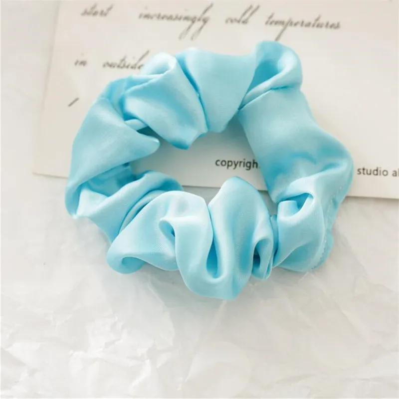 light blue 2 шт./компл. разноцветные волосы Scrunchies Для женщин Винтаж эластичной резинкой на небольшом волосяным Шарм резиновый Шелковый ободки для волос Классический тканью; прическа хвостик; ; - Цвет: light blue
