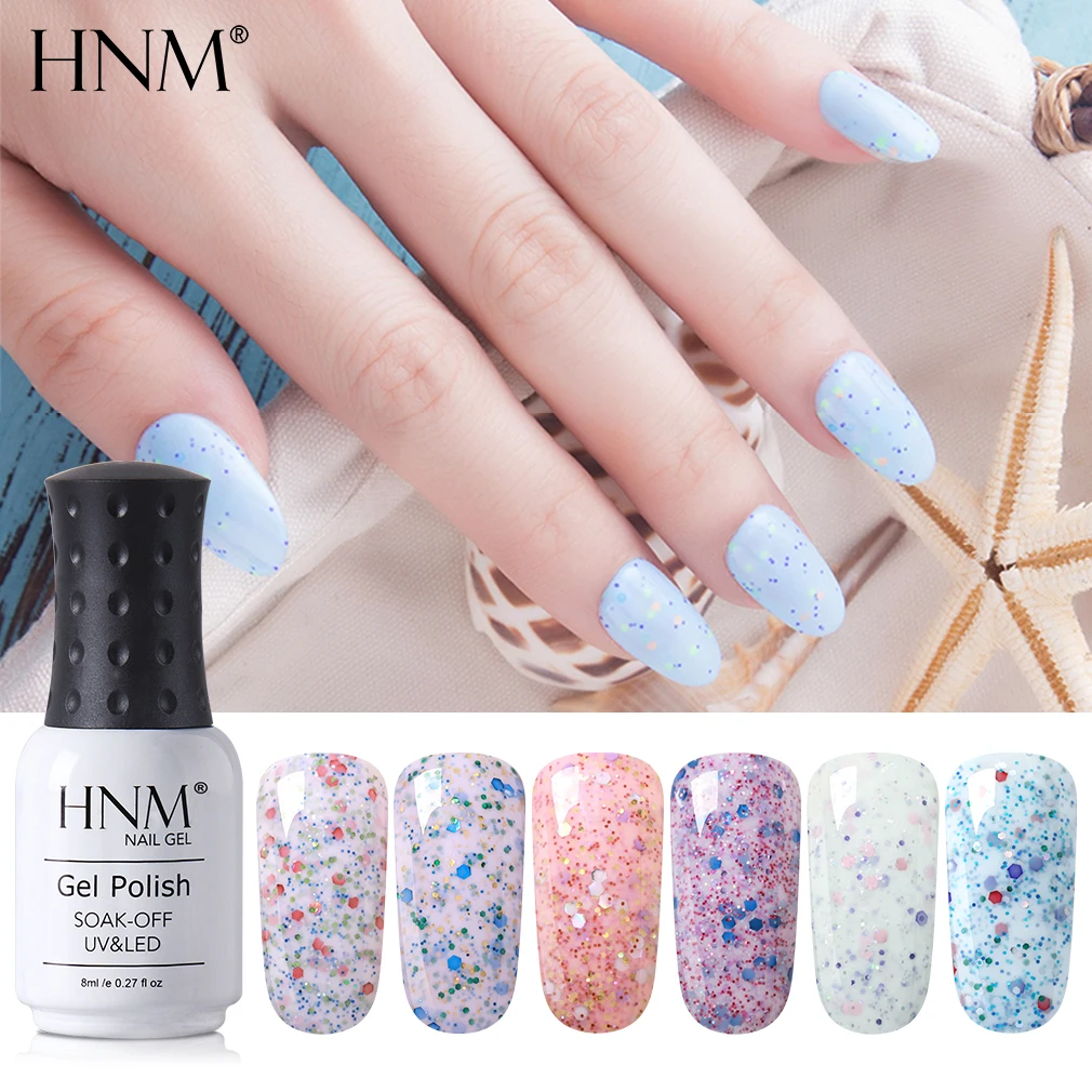 HNM Блестящий Гель-лак для ногтей замочить от УФ светодиодный сырный песок цвета