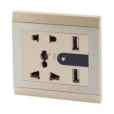 

AC 110-250V 10A Universal LED Light Wall Outlet Power Plate 2USB Interface Ports