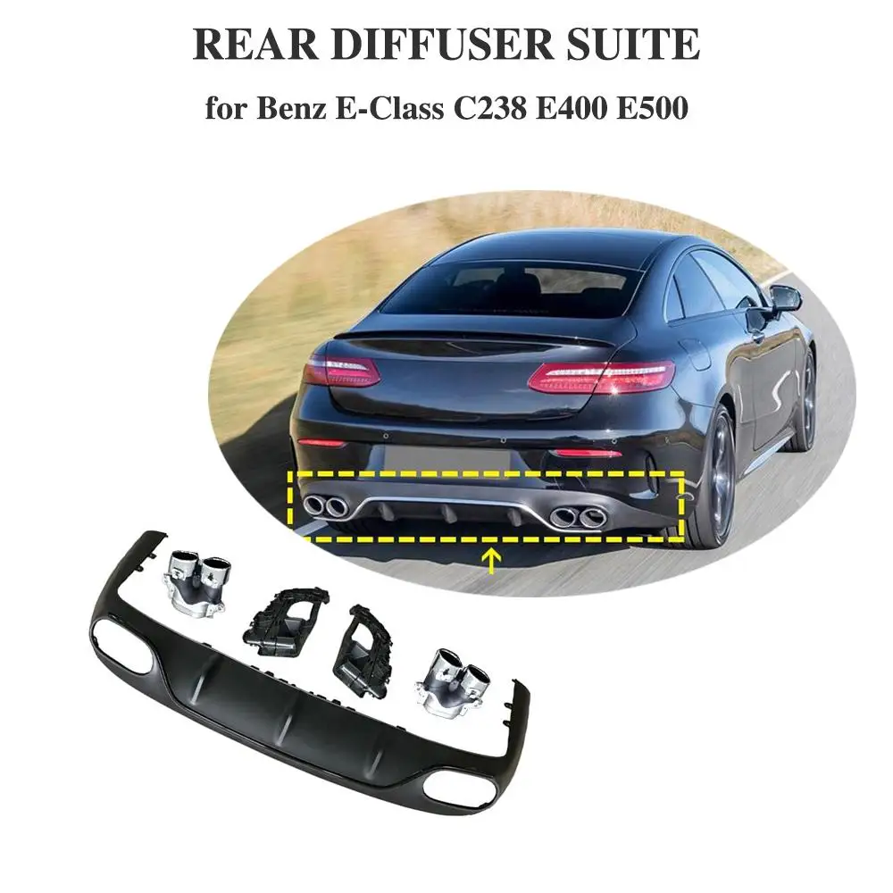 PP Rear Bumper Lip Diffuser with Exhaust Muffler Tips for Benz E Class C238 E200 E300 E53 AMG Coupe Sport 2017-2019 |
