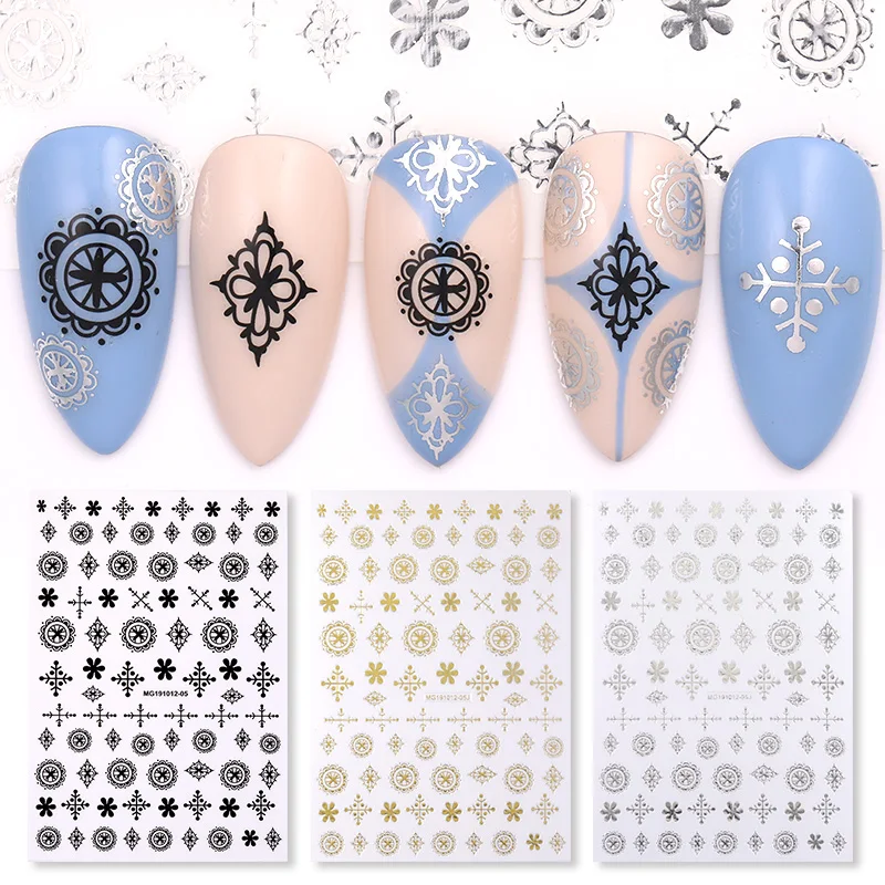 1PC Gold Sliver Black Retro 3D Nail Sticker Stamping Series Unique Self-Adhesive Nail Art Decals Transfer Sticker Decoration