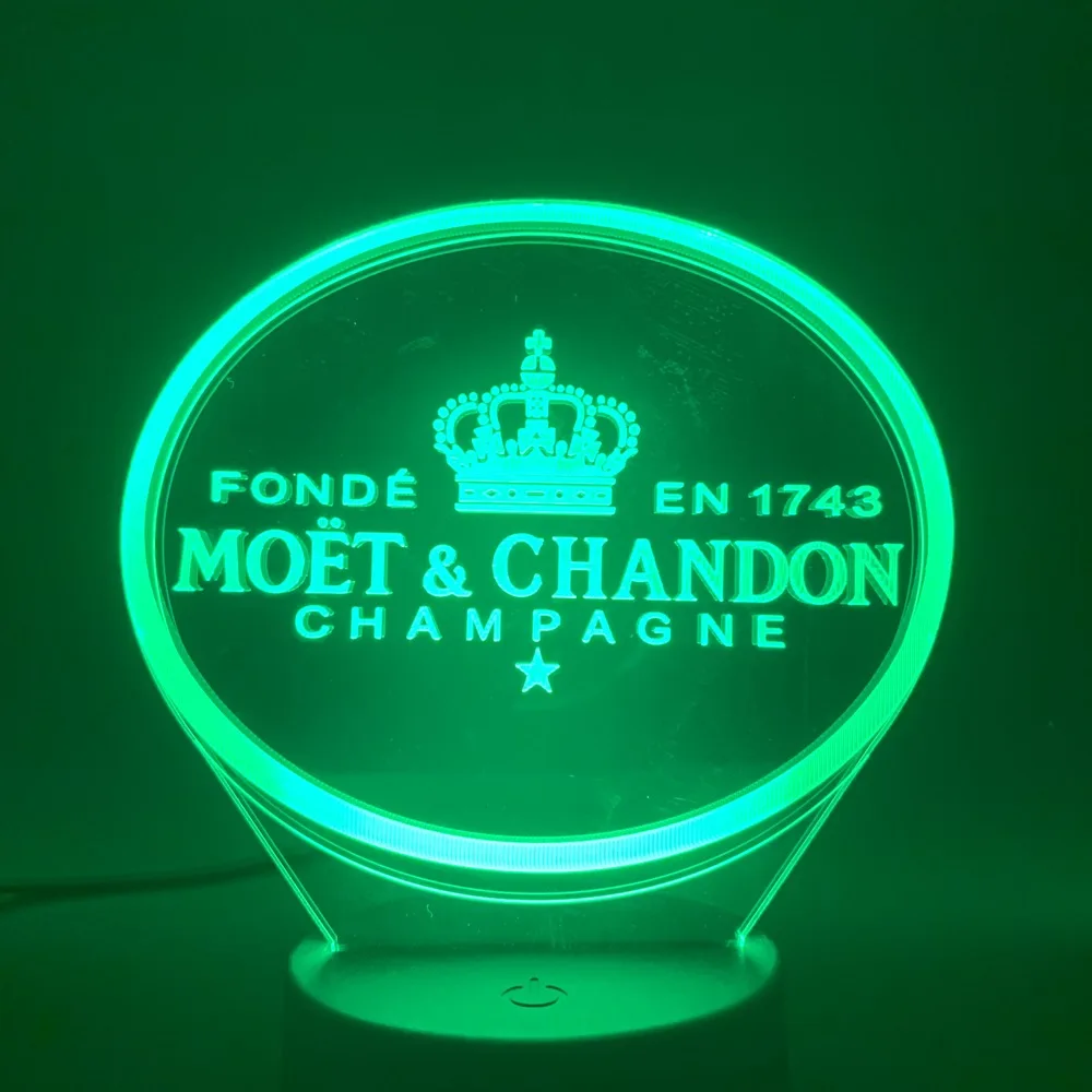Moet Et Chandon шампанское 3d светодиодный Ночной светильник, лампа для внутреннего бара, украшение, меняющий цвет, сенсорный датчик, пульт дистанционного управления, лампа 3d