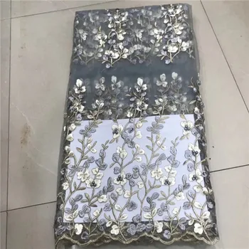 

2019 Latest High Quality African Lace Fabric Grey French Net Embroidery Tulle Lace Fabric For Nigerian Wedding Party Dress T8