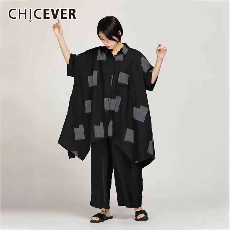 CHICEVER Весенняя Повседневная клетчатая женская рубашка с отворотом коротким