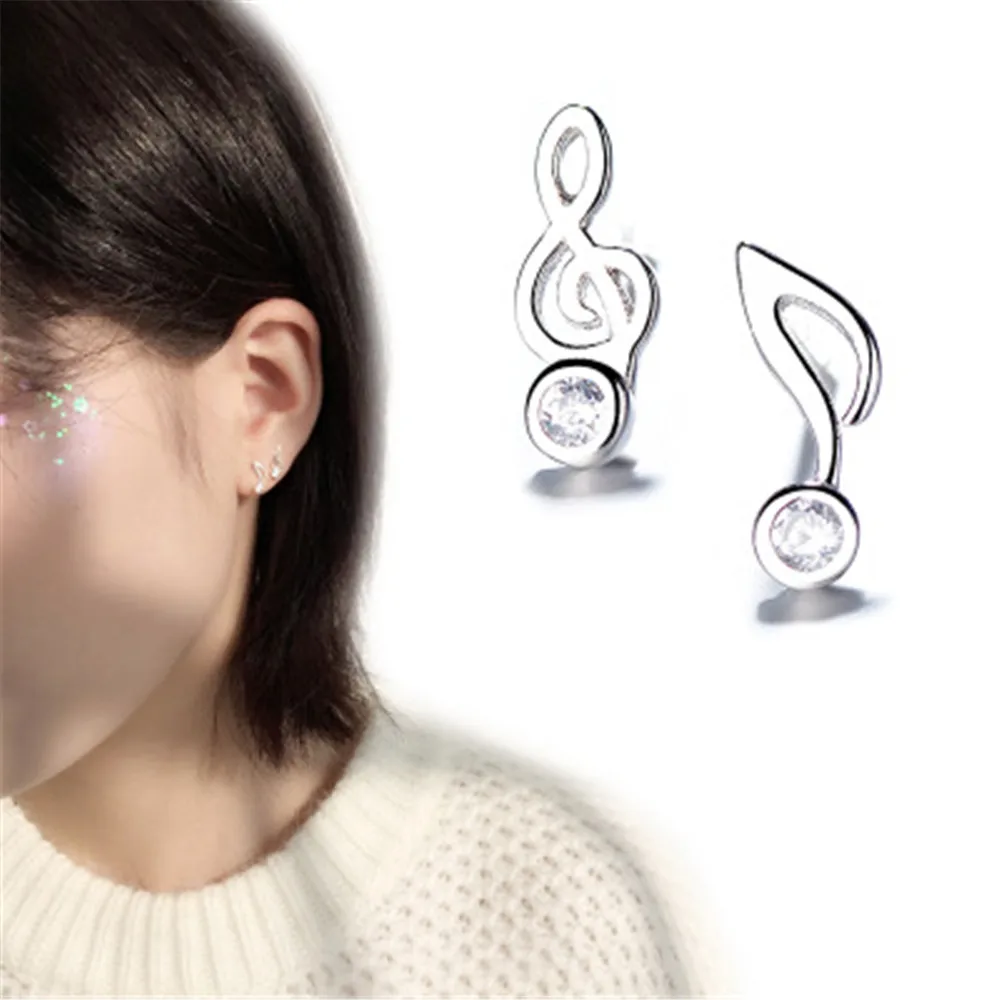 QIAMNI Asymmetry Shining Crystal Musical Notes Stud Earrings Minimalism Birthday Gift Fans Party Jewelry Pendientes | Украшения и