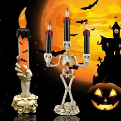 Череп подсвечник Скелет свеча светодиодный свет свечи ужасный креативный пластик 3 головки дом с привидениями зал дома бездымный