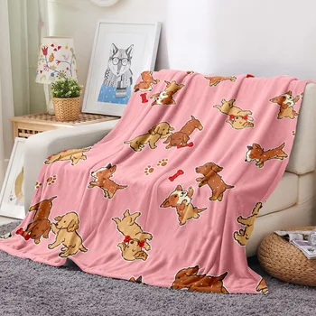 

Coral Fleece Fabric Flannel Blanket Playing Cartoon Dog Blanket 3D Print Nap Office Throw Blanket Pink Background Fluffy Blanket