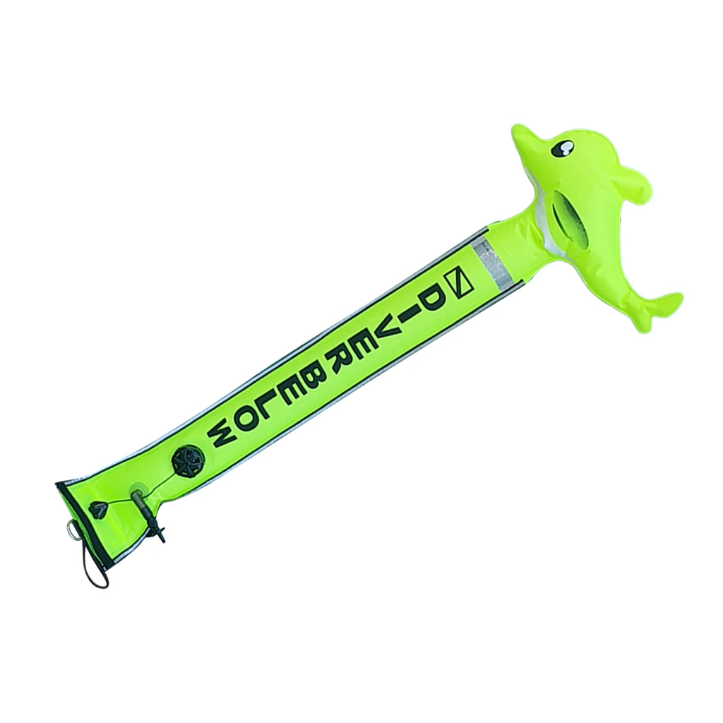 Scuba Diving Surface Marker Buoy Signal Tube Oral and Standard BC Hose Inflator, Cute Dolphin Design Multiple Colors & Sizes