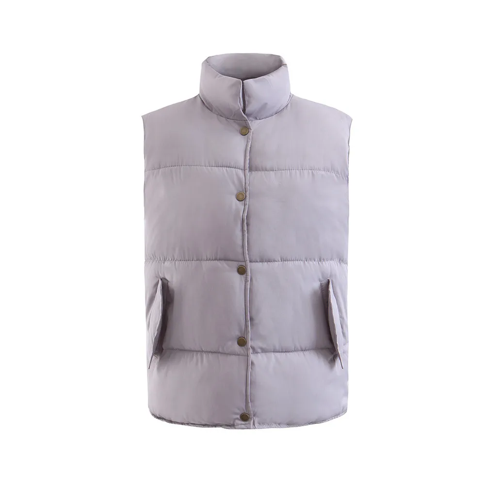 Jaycosin Female Casual Winter Regular Solid Button Lightweight Vest Coats Pockets Thick Comfortable Sleeveless Jacket 116#5