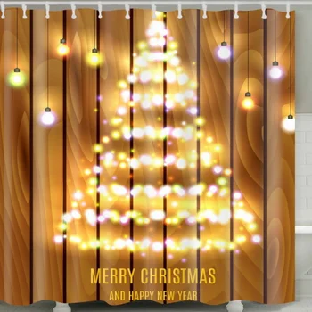 

180X180cm Christmas Home Bath Decorative Shower Curtain Set HD Printed Polyester Bath Covers With 12 C-Shape Hanging Hooks