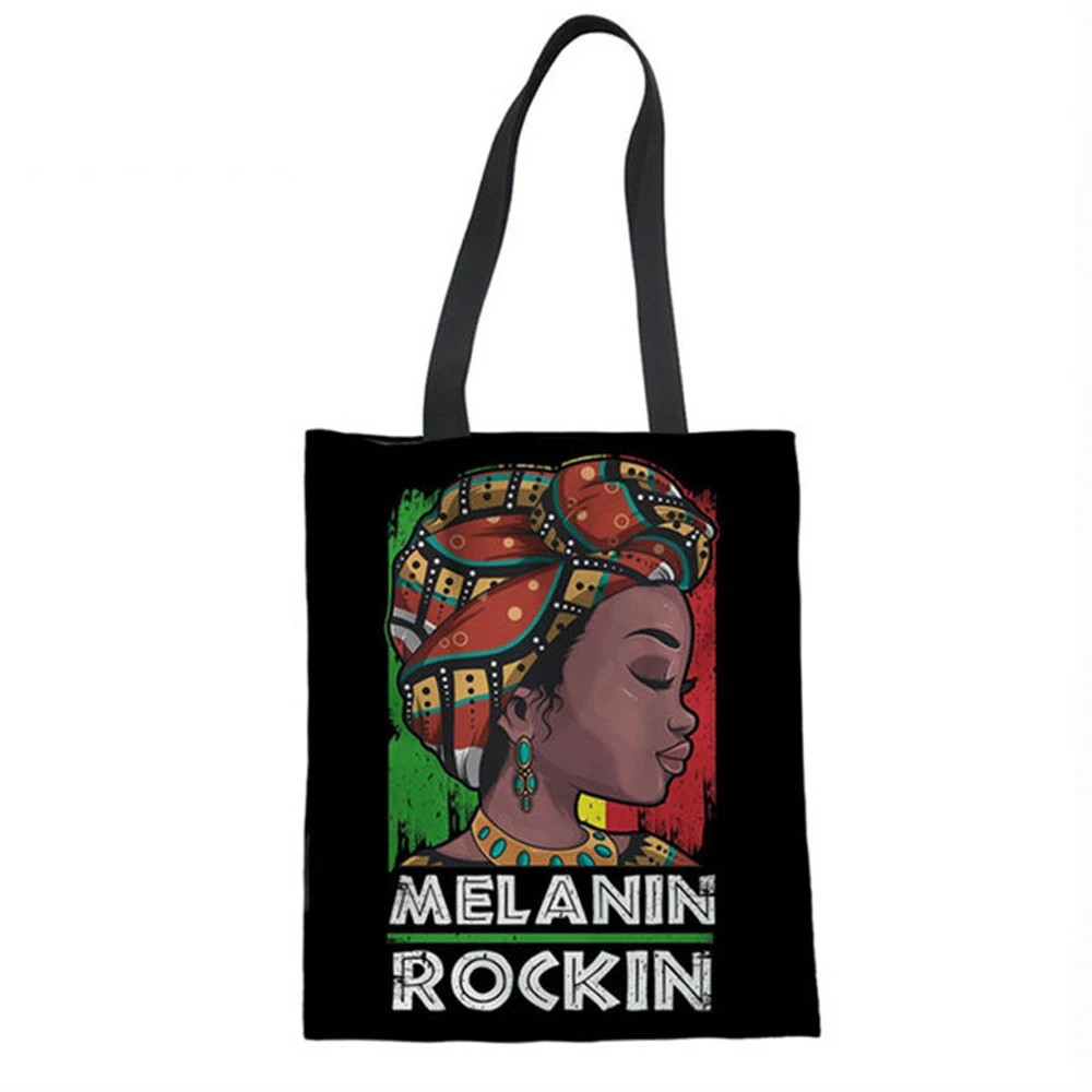 Cusotm льняные сумки-шопперы для женщин, черная художественная африканская женская сумка для покупок с принтом, дамские летние пляжные сумки, женская эко-сумка для хранения