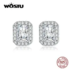 WOSTU сверкающие серьги-гвоздики квадратной формы, 925 пробы, серебряные циркониевые свадебные серьги для женщин, модное ювелирное изделие CTE195