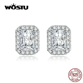 

WOSTU Glittering Square Shape Stud Earrings 100% 925 Sterling Silver Zircon Wedding Earrings For Women Fashion Jewelry CTE195