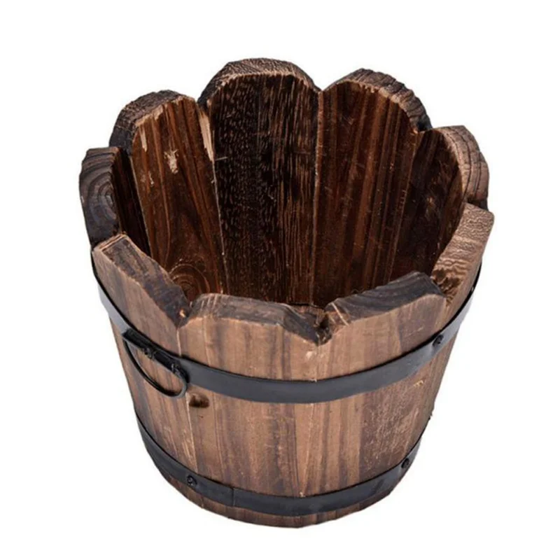 

Rustic Wooden Bucket Barrel Planters Flower Pots Boxes Container with Drain Hole for Patio Garden Outdoor Indoor Home Decor.