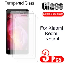 Película de vidro temperado para xiaomi, protetor de tela de segurança para redmi note 4, 3 peças