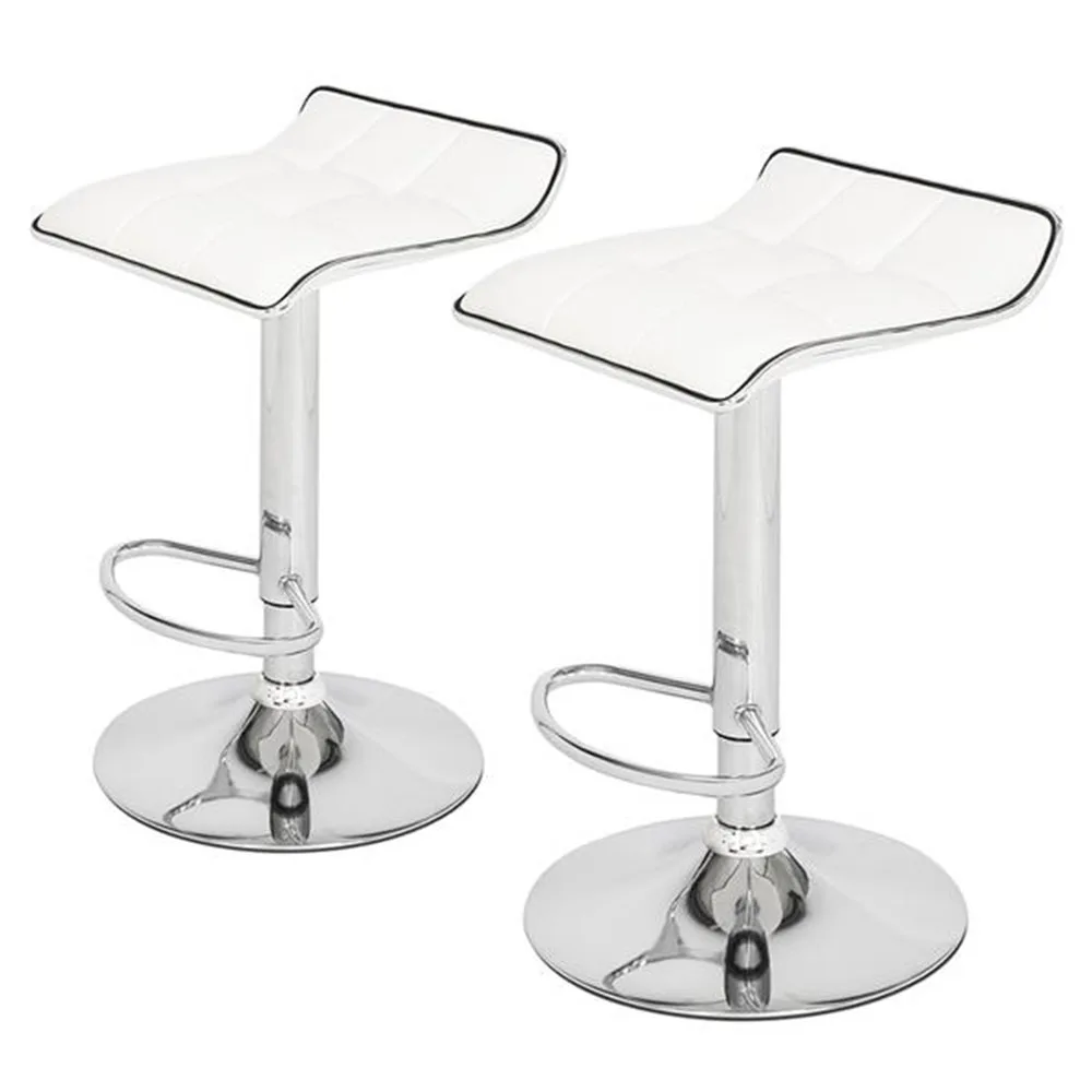 

2 Soft-Packed Square Board Curved Foot Bar Stools Pu Fabric White