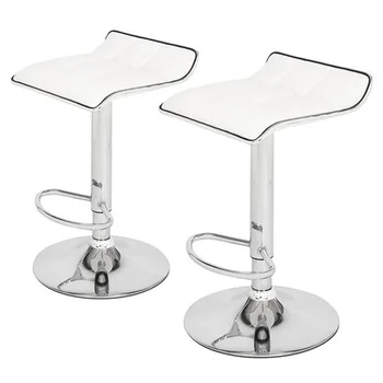 

2 Soft-Packed Square Board Curved Foot Bar Stools Pu Fabric White