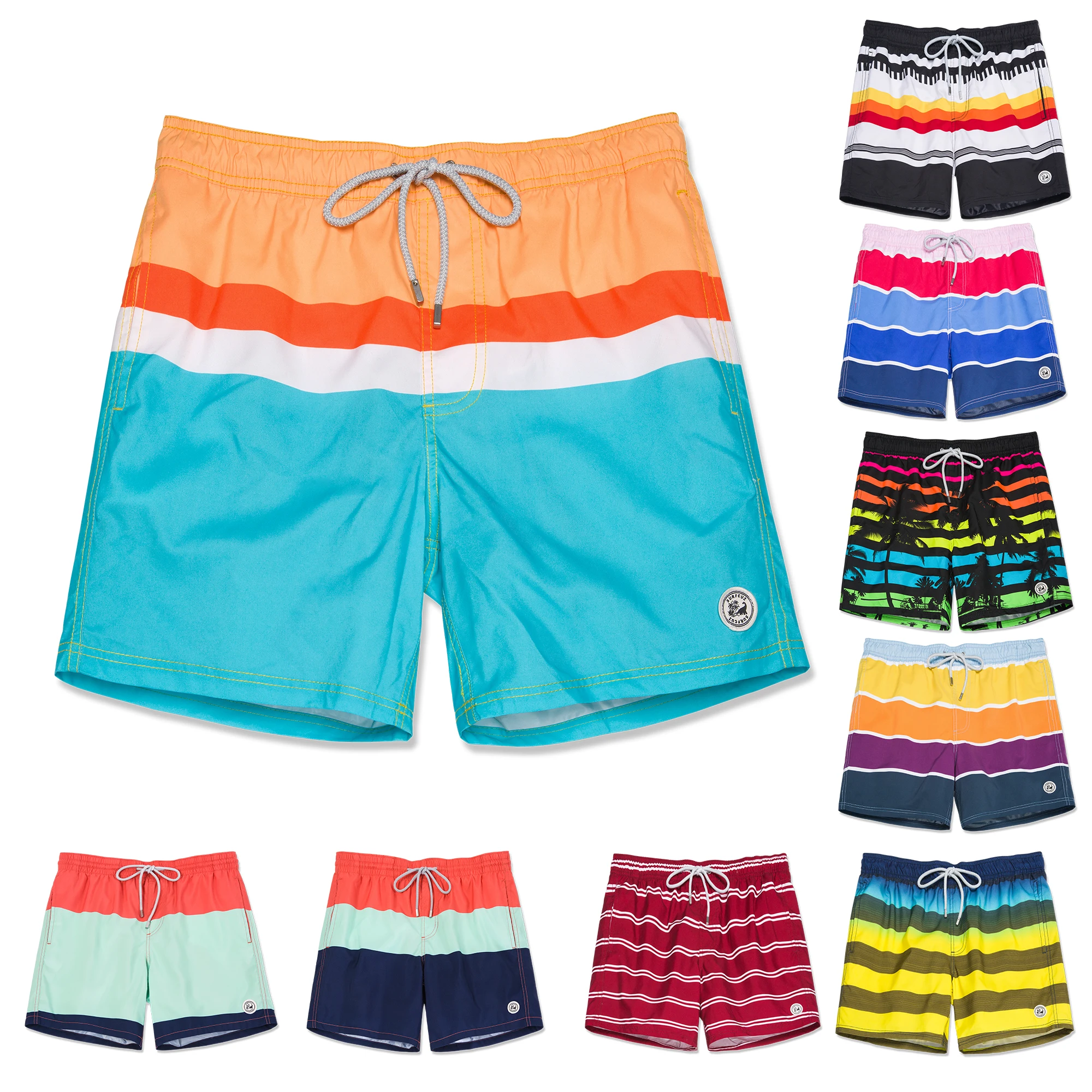 

SURFCUZ New Men's Board Shorts Male Swimsuits Surfing Trunks Tropical Print Water Sport Quick Dry Beach Shorts with Pockets