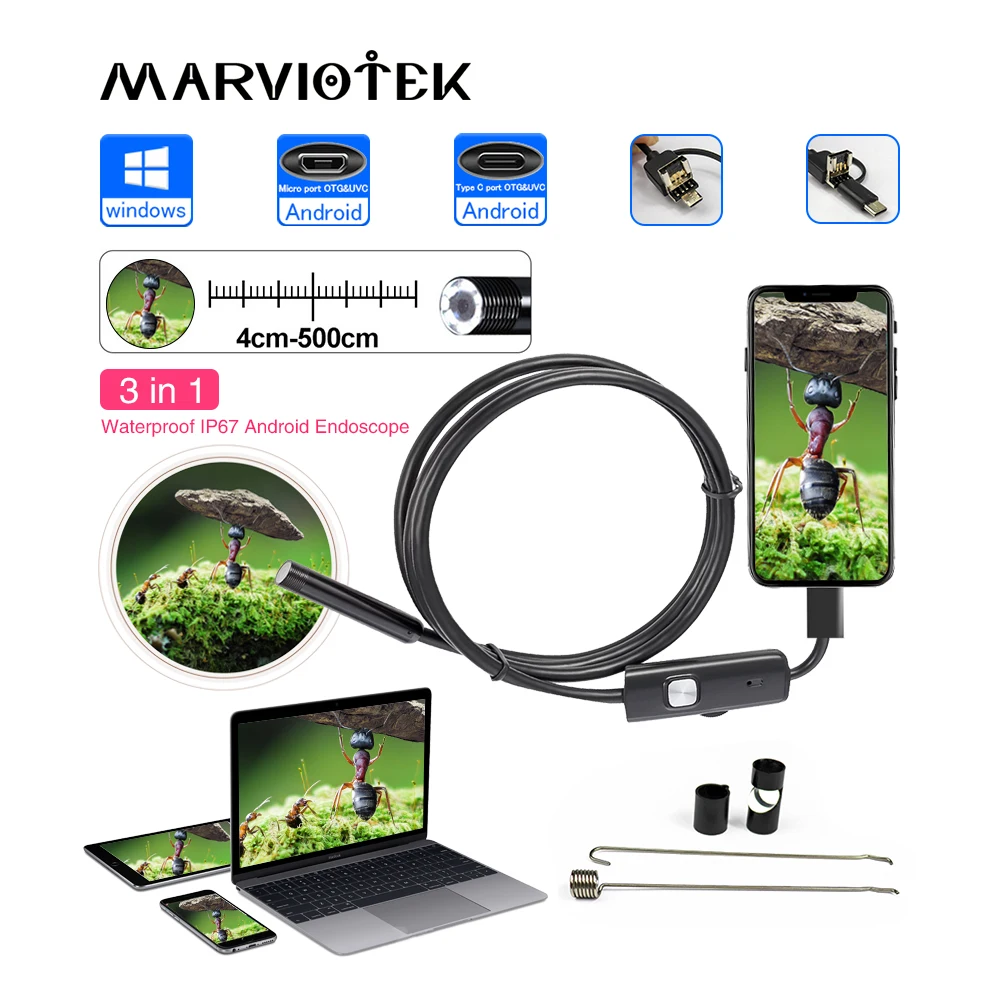 Эндоскоп с HD USB и камерой Водонепроницаемый Бороскоп Wi Fi гибкой трубкой совместим