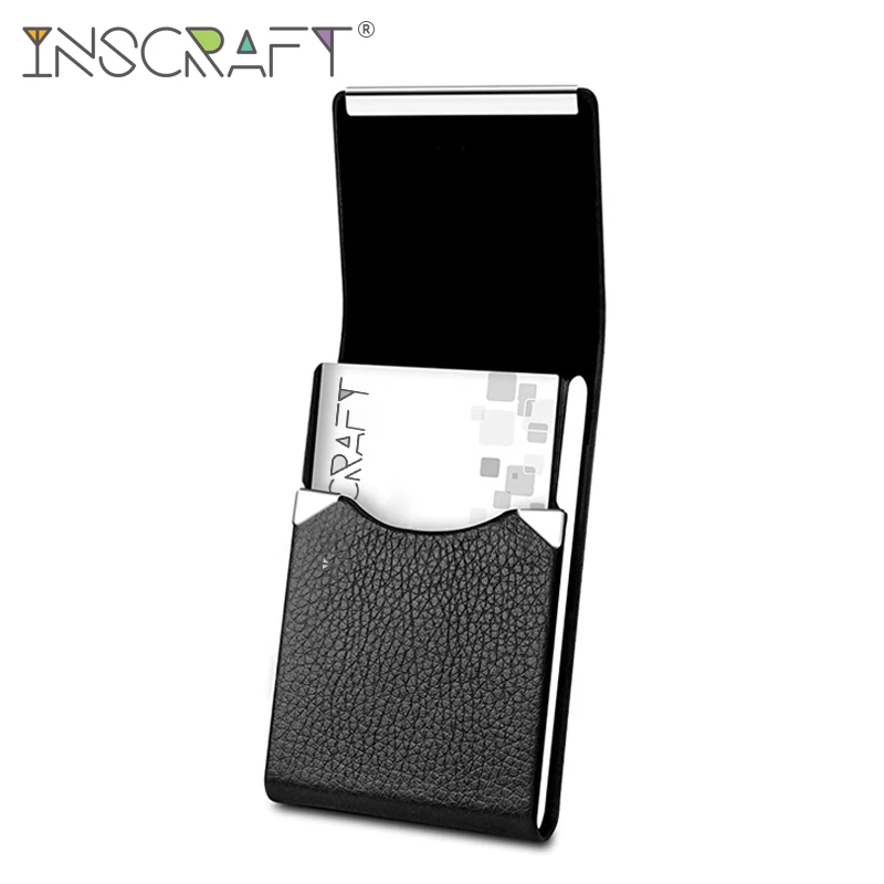 

Luxury PU Leather Business Card Holder Slim Stainless Steel Business Card Case Office Pocket Name Card Holder with Magnetic Shut