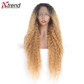 

Xtrend Synthetic Lace front Wig For Black Woman Blonde Browm Burgendy 613 Red Long Hair Deep Wigs pelucas Curly
