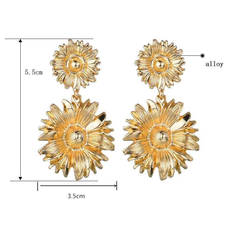 EK461 Новая мода геометрические серьги в форме подсолнечника для женщин свадебный винтажный металлический цветок золотой цвет панк яркие серьги украшения