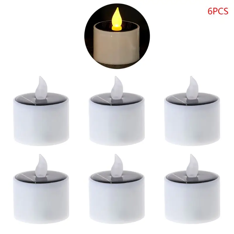 

6pcs Solar Powered LED Candle Light Yellow Flicker Tea Lamp Festival Christmas Wedding Romantic Decor