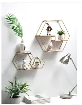 

Creative wrought iron hexagonal wall shelf Nordic style display stand shelf home bookshelf estanteria pared