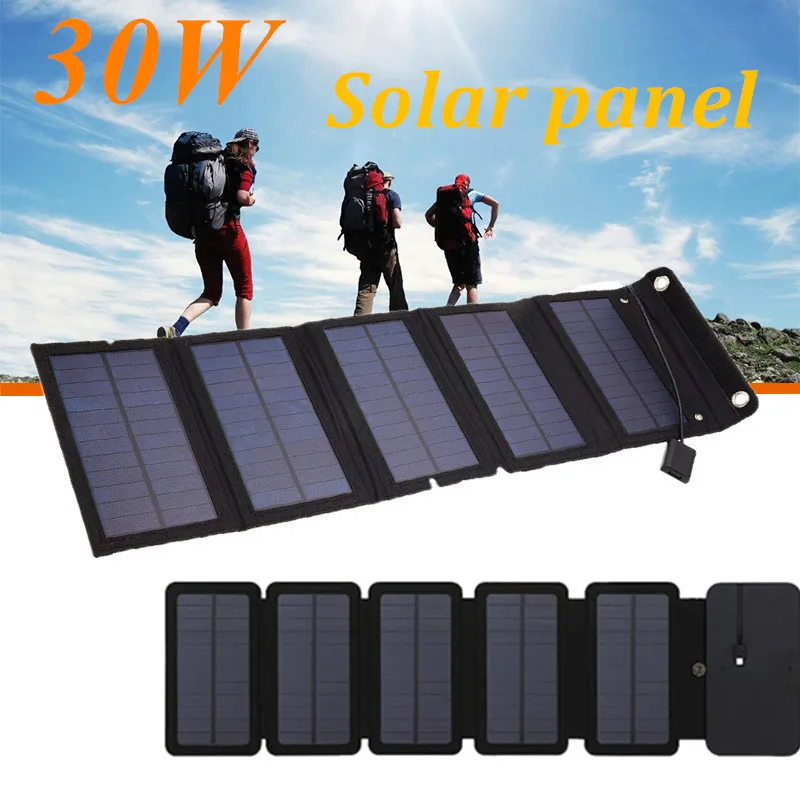 

30W Foldable USB Solar Panel Monocrystal Solar Cell Folding Waterproof 5 Panels Charger Outdoor Mobile Power Battery Charging