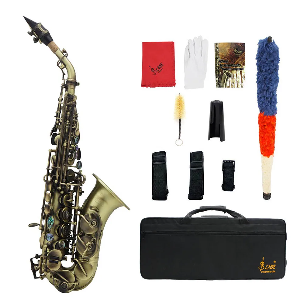 

Vintage Style Bb Soprano Saxophone with Carry Case Gloves Cleaning Cloth Brush Sax Strap Mouthpiece Brush Accessories