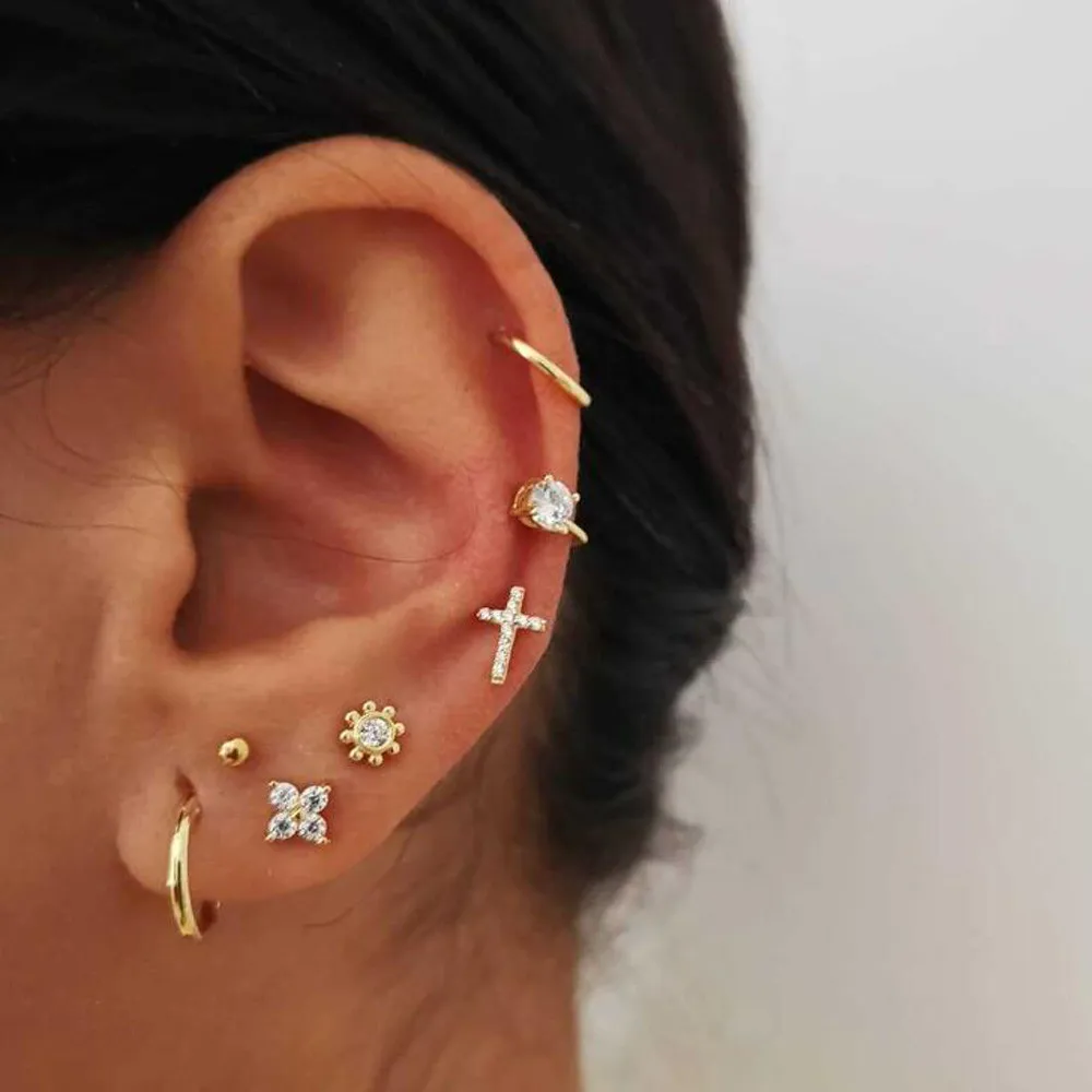 

ALYXUY Punk Style Gold Color Rhinestone Earring Sets Ethnic Bohemia Ear Clip Stud Earrings For Women Cross Earrings Party Gift