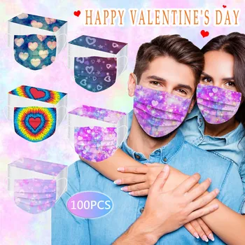 

100PC Adult's Mask Love Happy Valentine's Day Disposable Face Mask 3Ply Ear Loop Adult Disposable Mask Valentine's