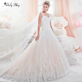 

Adoly Mey Romantic Sweetheart Neck Backless A-Line Wedding Dresses 2020 Luxury Beaded Appliques Court Train Bride Gown Plus Size
