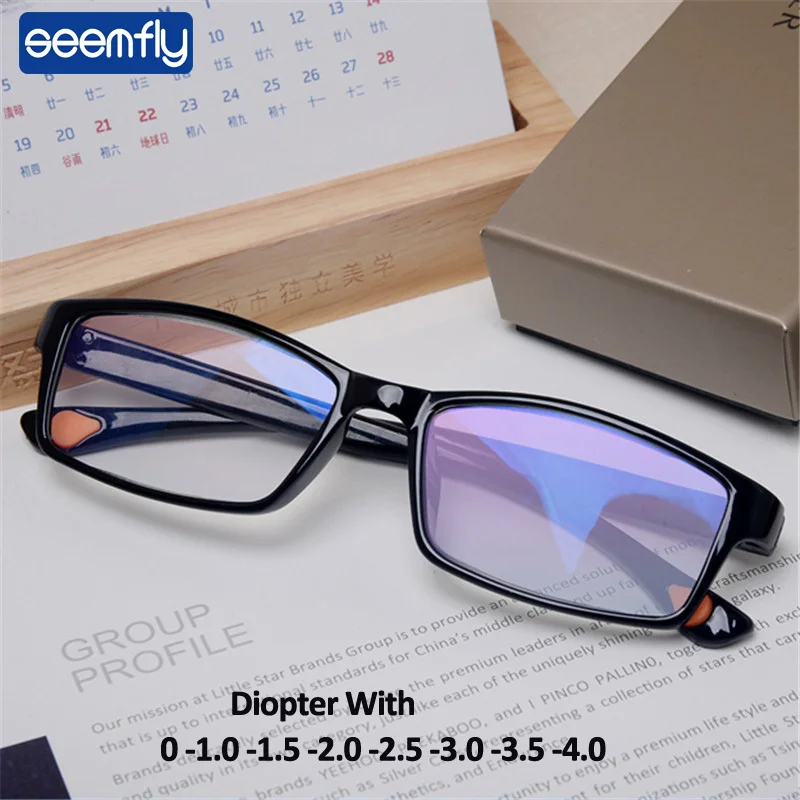 

seemfly Ultralight Myopia Glasses Optical Frame Men Women TR90 Square Myopic Eyeglasses With Diopter -1.0 -1.5 -2.0 -2.5 -3 -3.5
