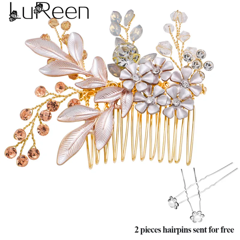 Gold Lureen 2 шт модные свадебные расчески сделанный вручную цветок из кристаллов шпильки свадебные аксессуары для волос - Цвет: Gold