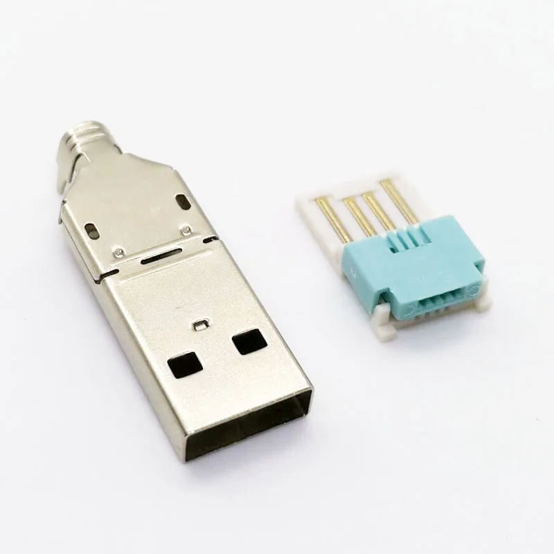 25set 2 in 1 USB A Male Plug with metal housing shell Solderless press wire type long type