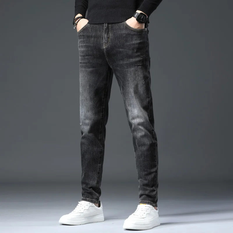 

Brand Jeans Men Stretch Elastic Slim Denim Jeans Mens Casual Washed black Pockets Jeans for man