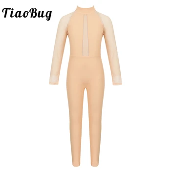 

TiaoBug Kids Girls Mesh Long Sleeves Mock Neck Zippered Ballet Dance Costume Gymnastics Leotard Jumpsuit Gym Unitards Dancewear
