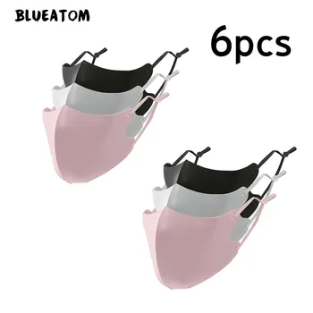 

6Pcs Adjustable Washable 3D Ice Silk Cotton Earloop Mask Anti Dust Filter Mouth Face Masks Care Respirator For Summer Reusable