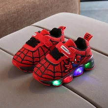 Новинка года; светящиеся Детские кроссовки с рисунком Человека-паука; спортивная обувь для маленьких мальчиков и девочек; модная обувь с светодиодный подсветкой; повседневная обувь для малышей