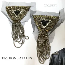 

2pcs/set black tassel Beaded epaulette for clothes Punk Coat Suit DIY Fashion Tassel Badge Epaulets Shoulder Patches appliques