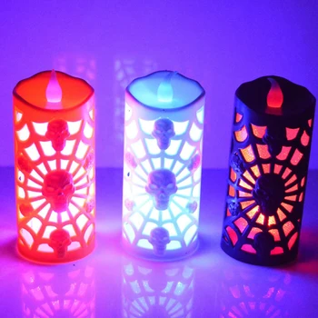 

LED Halloween Skull Spider Candle Night Lights Retro Simulation Home Candle Lamp Hanging Cage Lampshade Ceiling Light